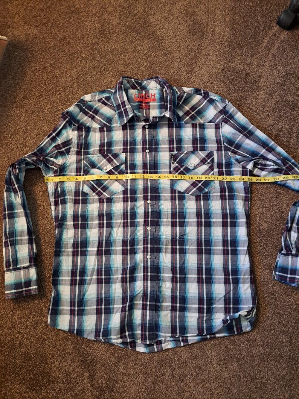 Cinch Blue & Red Plaid Pearl Snap Modern Fit Western Cowboy Long Sleeve Shirt - Picture 5 of 6